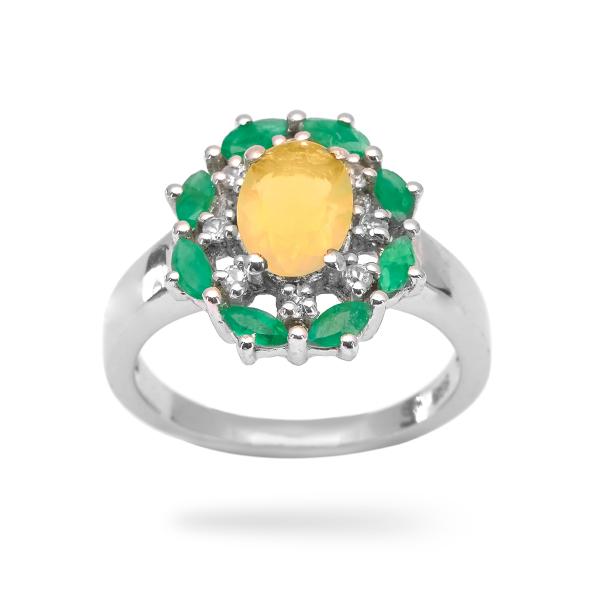 Bague emeraude, opale argent Maela